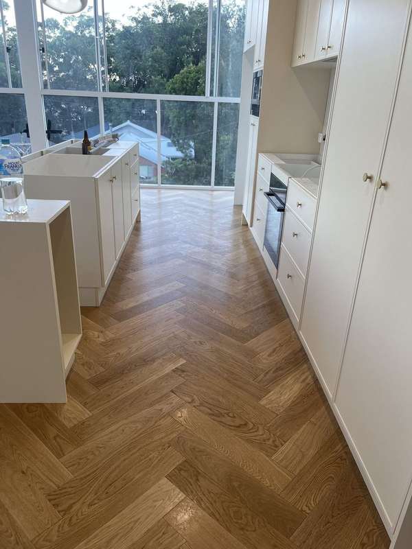 Hybrid herringbone floor in a galley kitchen, Matcham