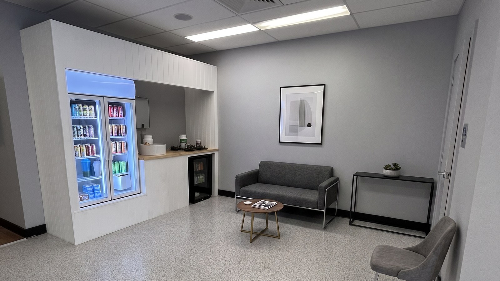 Epoxy flake floor in a commercial fitout at Nutrition Capital