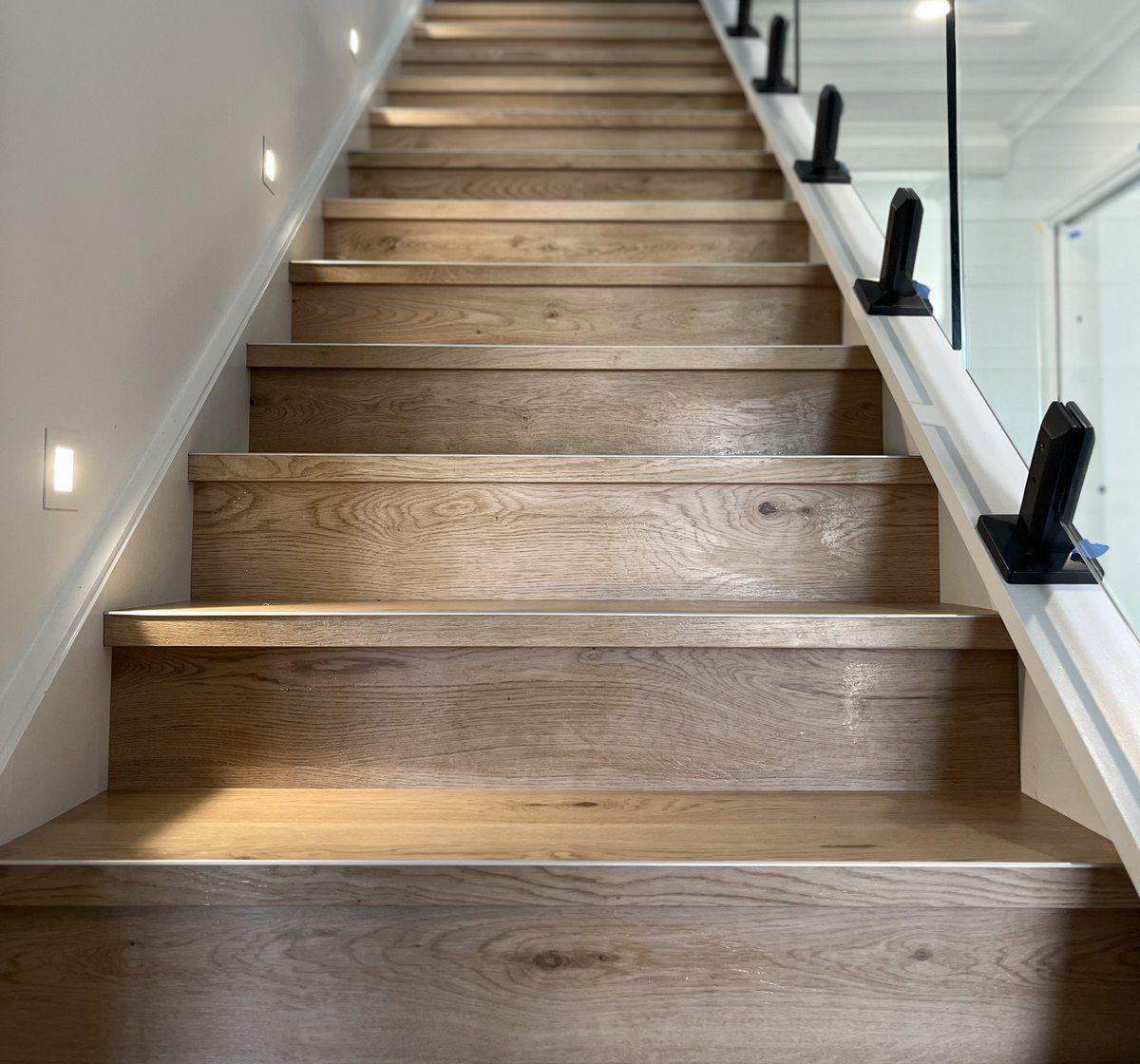 Solid oak staircase with glass balustrade, Sydney North