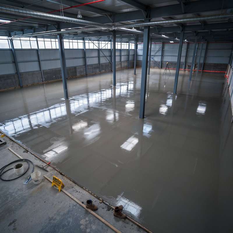 Self levelling compound poured in warehouse