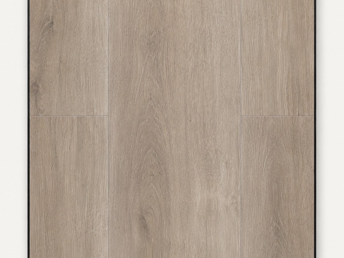 Vinyl plank sample in greige oak